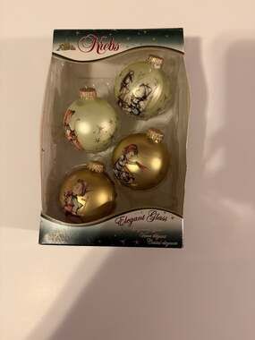 Krebs Glass Ball Christmas Ornaments Set of 4 Gold Hanging Vintage